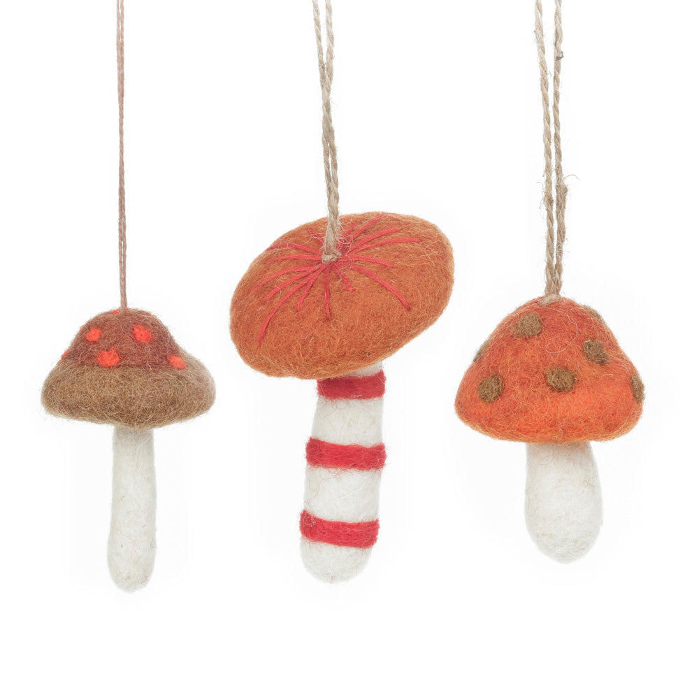 Wild Foraged Mushrooms Felt Hanging Decorations (Set of 3)