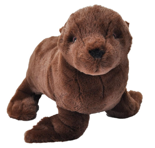 Horizontally mirrored view of Brown Sea Lion plush toy (30cm)